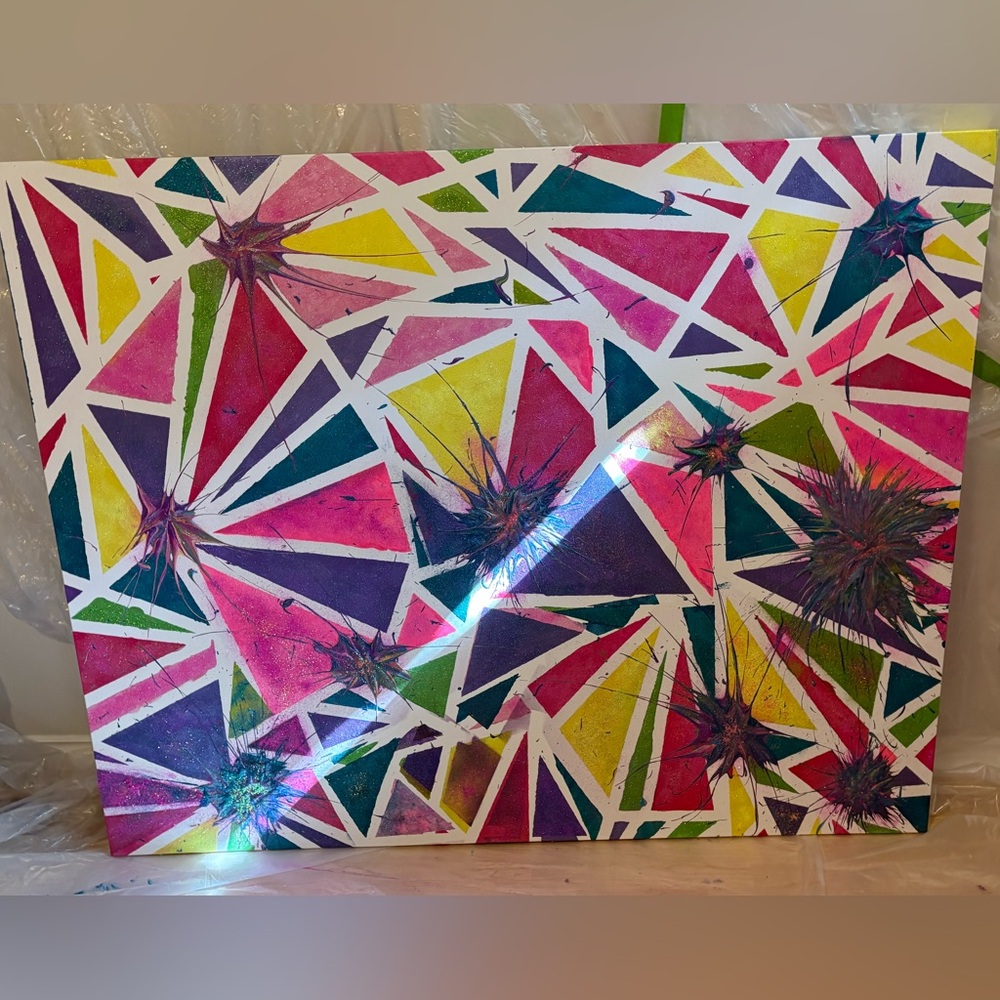 Vibrant Abstract Art Painting - Pink, Yellow, Green, Purple